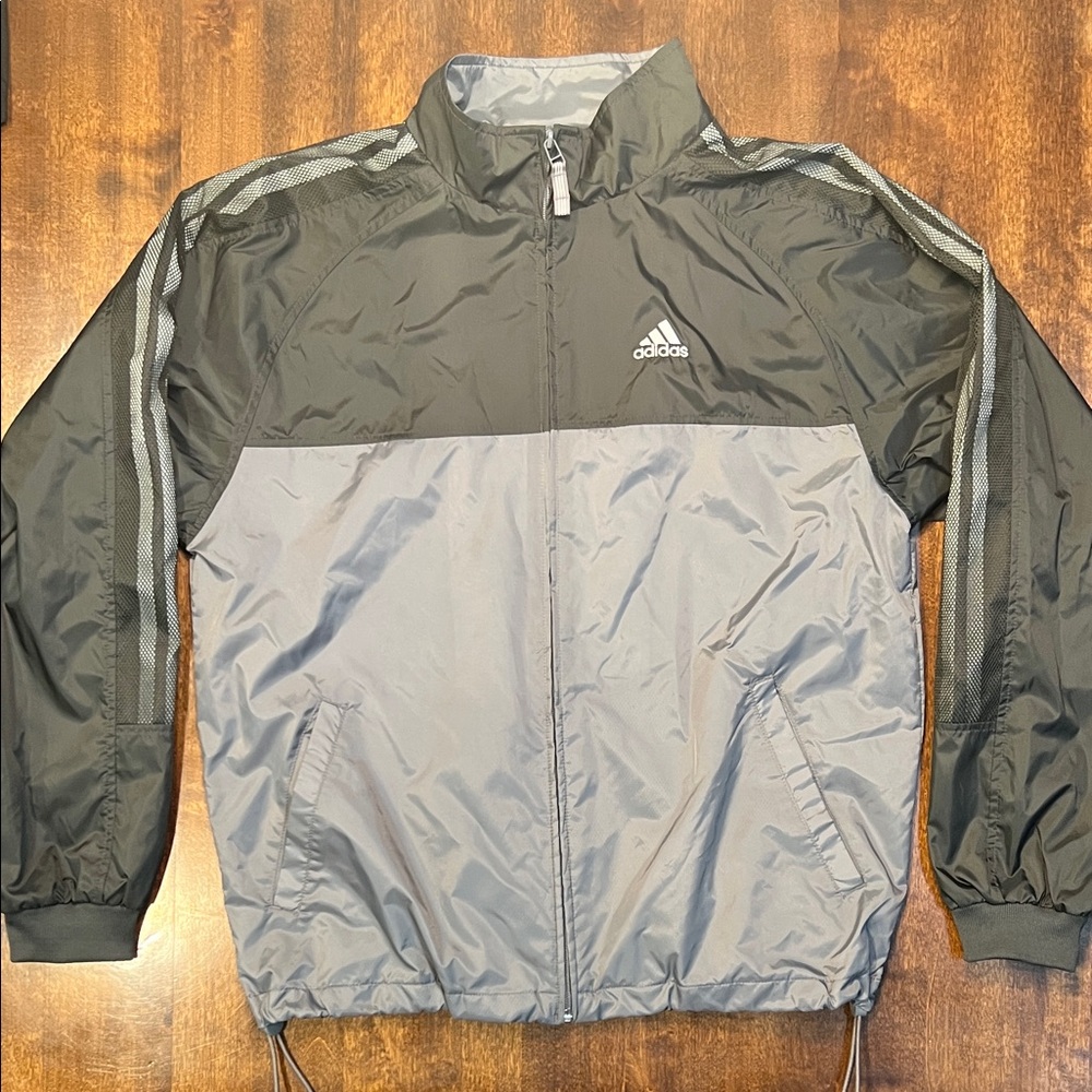 Mens Vintage 2000's Adidas WindBreaker Jacket - Grey Black Size M